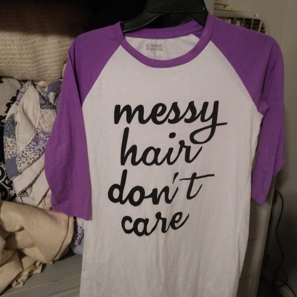 Messy hair sleep shirt